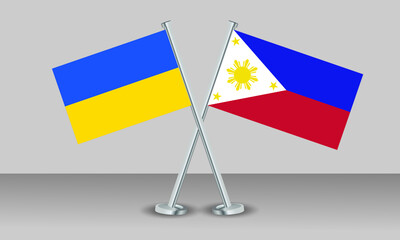 Crossed flags of Ukraine and Philippines. Official colors. Correct proportion. Banner design
