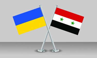 Crossed flags of Ukraine and Syria. Official colors. Correct proportion. Banner design
