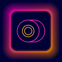 Glowing neon line Skateboard wheel icon isolated on black background. Skate wheel. Colorful outline concept. Vector