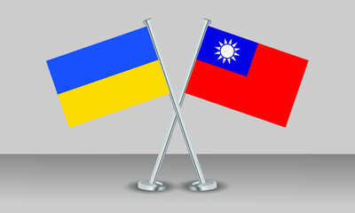Crossed flags of Ukraine and Taiwan. Official colors. Correct proportion. Banner design
