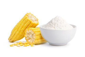 Corn starch with fresh corn isolated on white background.