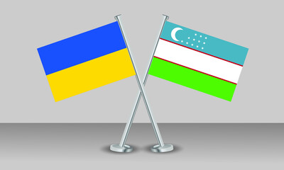 Crossed flags of Ukraine and Uzbekistan. Official colors. Correct proportion. Banner design