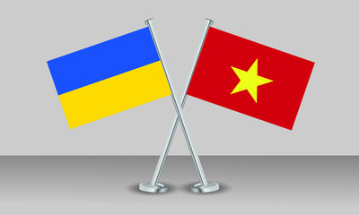 Crossed flags of Ukraine and Vietnam. Official colors. Correct proportion. Banner design
