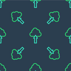 Line Cloud upload icon isolated seamless pattern on blue background. Vector