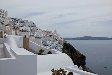Beautiful view of the whitewashed buildings in Fira Santorini Greece