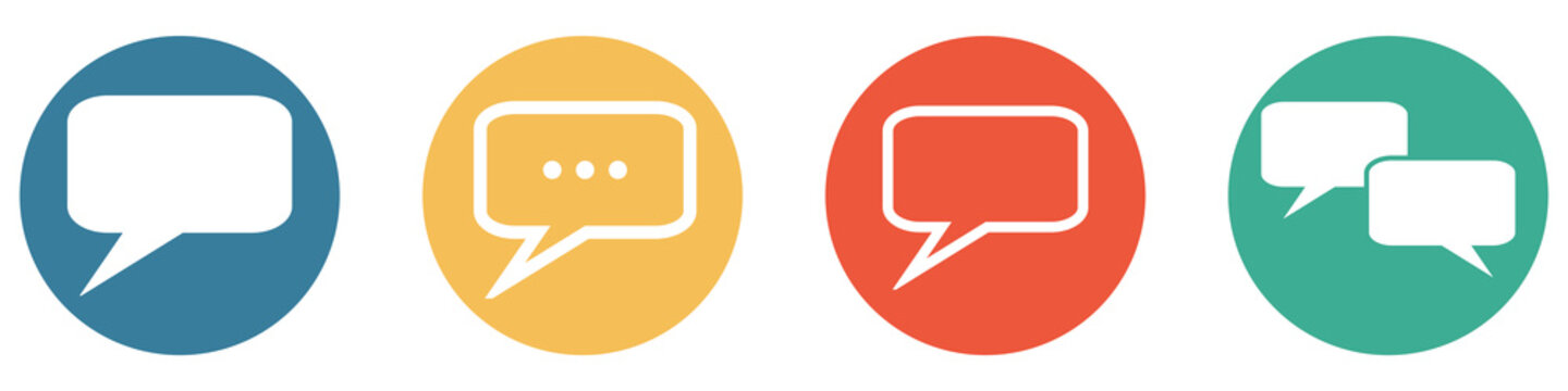 Bunter Banner mit 4 Buttons: Sprechblasen Kommunikation