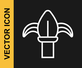 White line Classic iron fence with metal pillars icon isolated on black background. Ancient wrought iron fence. Vector