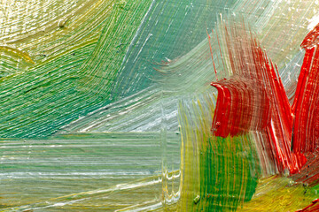 Background with light green and red oil paint