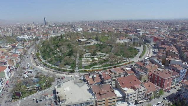 Konya city center victory square aerial shot