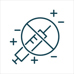 Fototapeta premium Anti vaccine symbol line icon. Crossed ot syringe. Editable stroke symbol. Vaccines against virus, vaccination sheldule, anti vaccine, shield virus. Flu, hepatitis, measles covid prevention