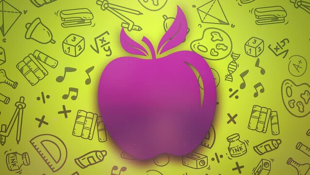 Closeup big apple and school elements, motion school and kids style background