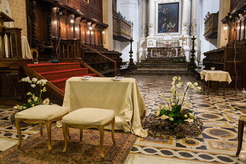 Church decorated for wedding