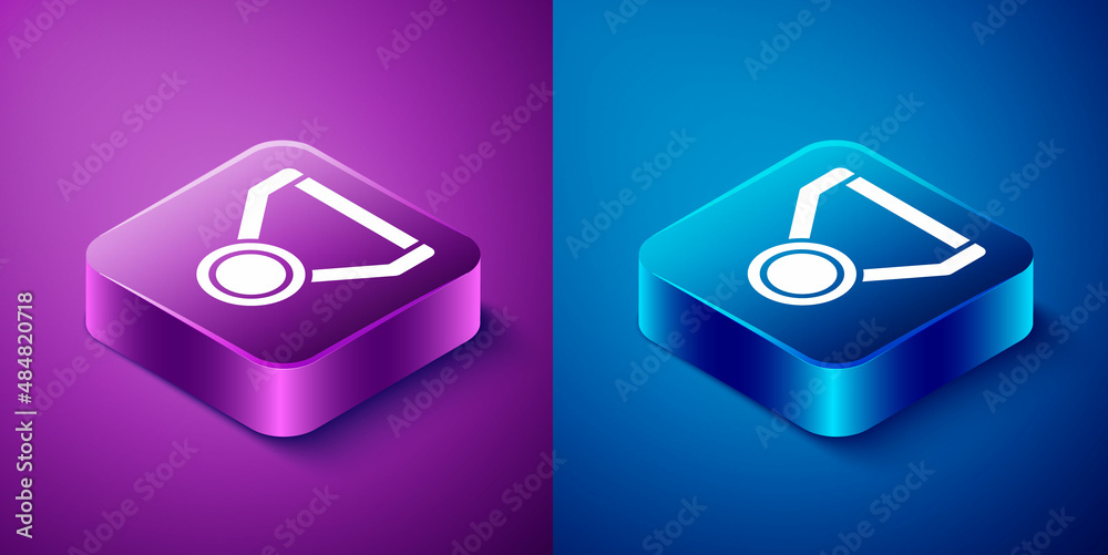 Wall mural Isometric Medal icon isolated on blue and purple background. Winner symbol. Square button. Vector