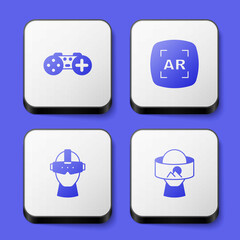 Set Gamepad, Augmented reality AR, Virtual glasses and icon. White square button. Vector