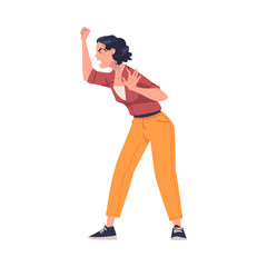 Woman Aggressor with Fist Abusing and Insulting Weak Vector Illustration