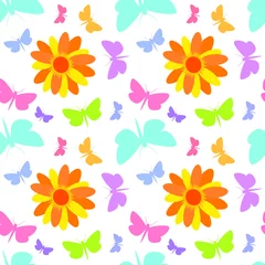 Gordijnen Floral abstract background with butterflies on white background,seamless pattern,texture for fabric design,wallpaper and tiles,vector illustration © Александр Науменко