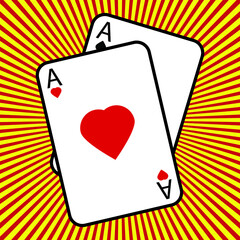 Two cards aces ,pop art illustration,picture for game,casino and entertainment.Vector illustration