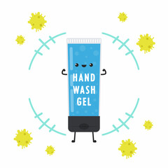Hand wash gel character. Hand wash gel vector. Hand wash gel and Bacteria vector.