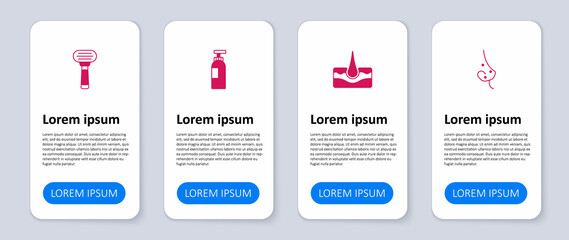 Set Acne, Human hair follicle, Bottle of shampoo and Shaving razor. Business infographic template. Vector