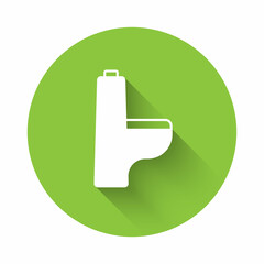 White Toilet bowl icon isolated with long shadow background. Green circle button. Vector