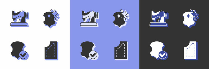 Set Sewing pattern, machine, Leather and icon. Vector