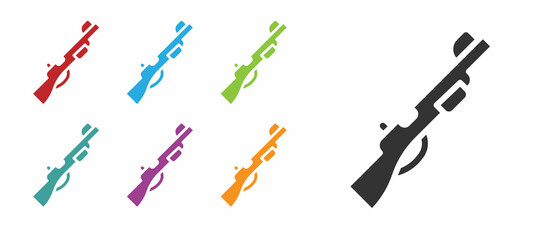 Black Hunting gun icon isolated on white background. Hunting shotgun. Set icons colorful. Vector