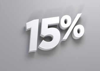 15% discount off Fifteen 15 percent offer white gray 3D extrude