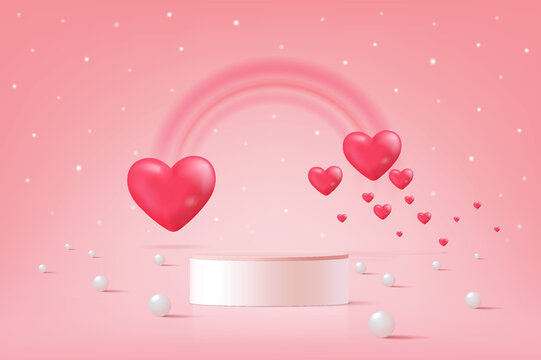 Lovely happy valentine’s day background with realistic heart shiny template vector