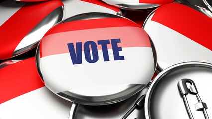 Vote in Indonesia - national flag of Indonesia on dozens of pinback buttons symbolizing upcoming Vote in this country. , 3d illustration