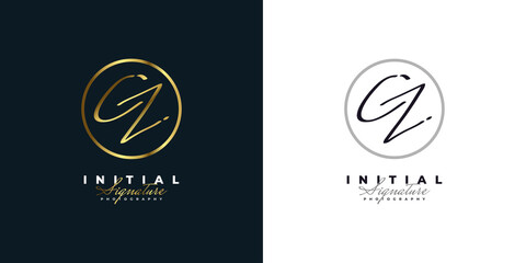 CZ Initial Logo Design with Handwriting Style in Gold Gradient. CZ Signature Logo or Symbol for Wedding, Fashion, Jewelry, Boutique, Botanical, Floral and Business Identity. Feminine Logo