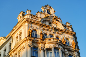 Fototapeta na wymiar Awesome facade of old building in Prague, Czech Republic
