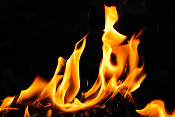 Fototapeta premium fire is burning on an isolated black background. for text and copy space for new year.