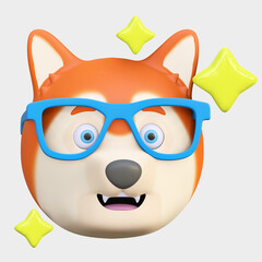 cute dog wearing cool glasses emoticon cartoon 3d render illustration
