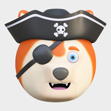 cute dog wearing pirate hat emoticon cartoon 3d render illustration