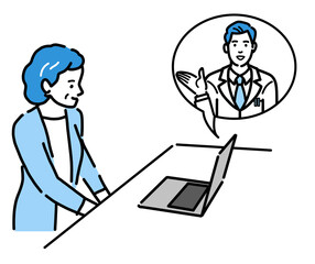 オンラインで説明を受ける年配の女性
