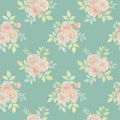 Meubelstickers Seamless botanical ornament. Watercolor peony flowers collected in a seamless pattern. Elegant bouquet of peony flowers with leaves on a delicate background. © Sergei