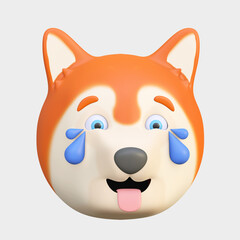 cute dog laughing so hard face expression emoticon cartoon 3d render illustration