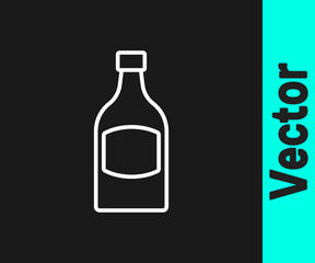 White line Beer bottle icon isolated on black background. Vector