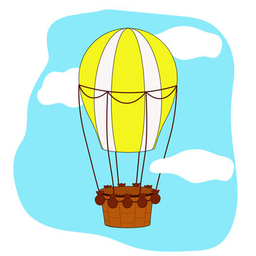 Vector illustration of hot air balloon. A picture depicting a balloon flying in the sky among the clouds.