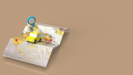 The taxi and check point on map for  travel or application concept 3d rendering