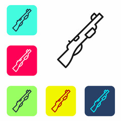 Black line Hunting gun icon isolated on white background. Hunting shotgun. Set icons in color square buttons. Vector