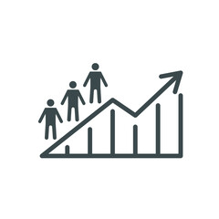 Population growth icon, increase in social development, global demographics, people diagram, thin line symbol on white background - editable stroke vector