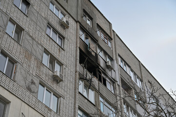 An extinguished fire in an apartment building.