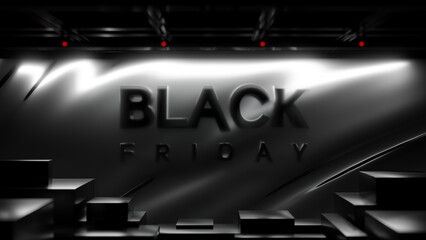 Black friday lettering and background in tech style. 3D render