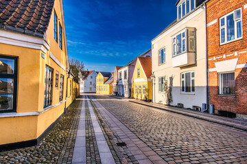 Cobbled streets in the old medieval city Ribe, Denmark