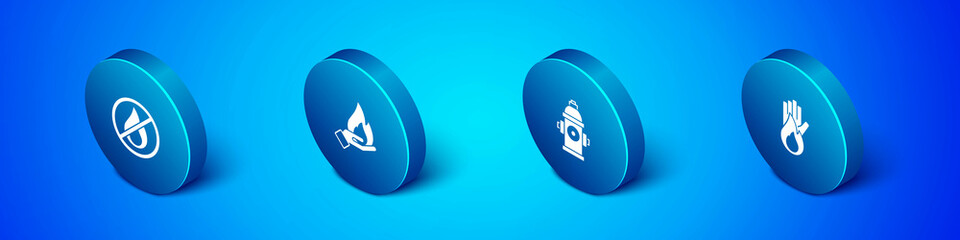Set Isometric No fire, Fire hydrant, and Hand holding icon. Vector