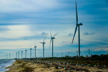 wind turbines on the beach