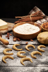 Cooking traditional German or Austrian Vanillekipferl vanilla kipferl cookies