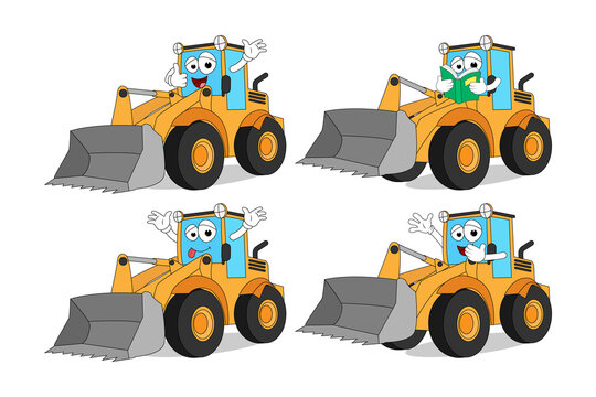 cute bulldozer cartoon character illustration