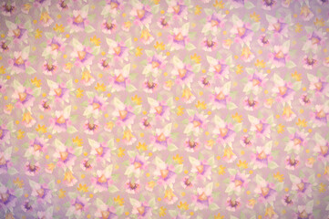 Colored retro background for packaging, wrapping, postcards, scrapbooking. Watercolor flowers ornament. Pink, green, lilac colors.